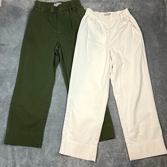 Lot of 2 Everlane Cotton Wide Leg Pants Green White Career Stretch - Picture 1 of 16